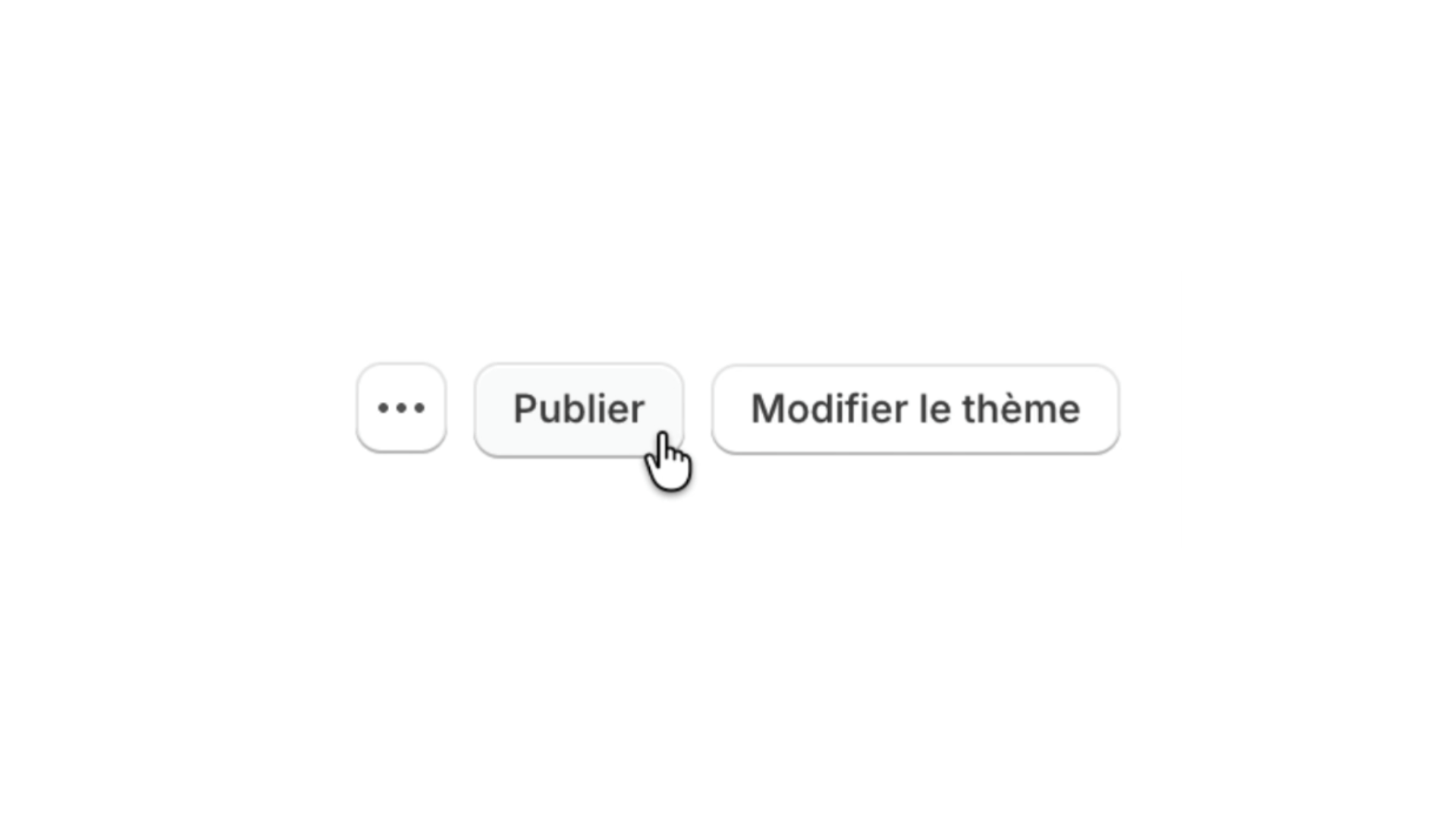 Curseur de souris sur le bouton Publier entre un bouton avec trois points et un bouton Modifier le thème.